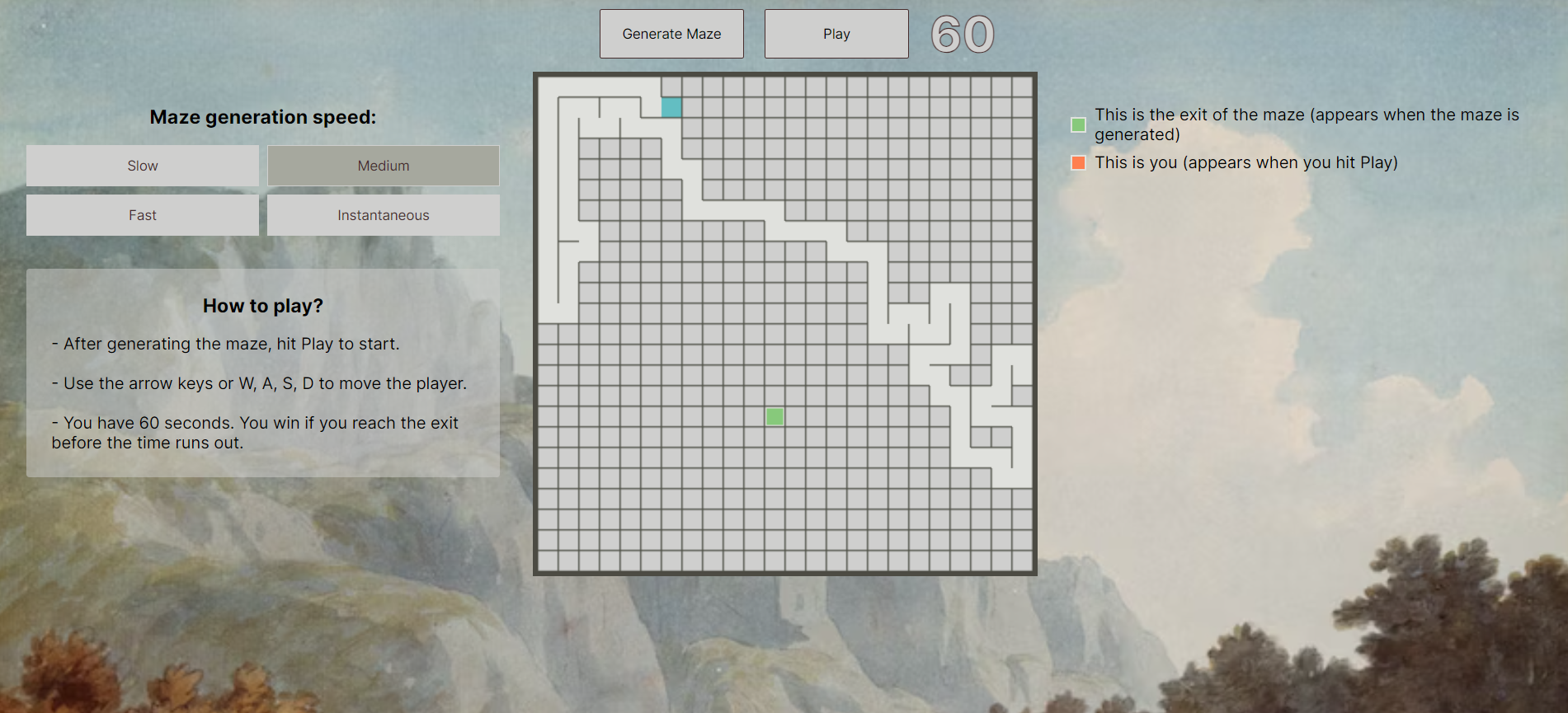 A printscreen of the app Maze Generator.